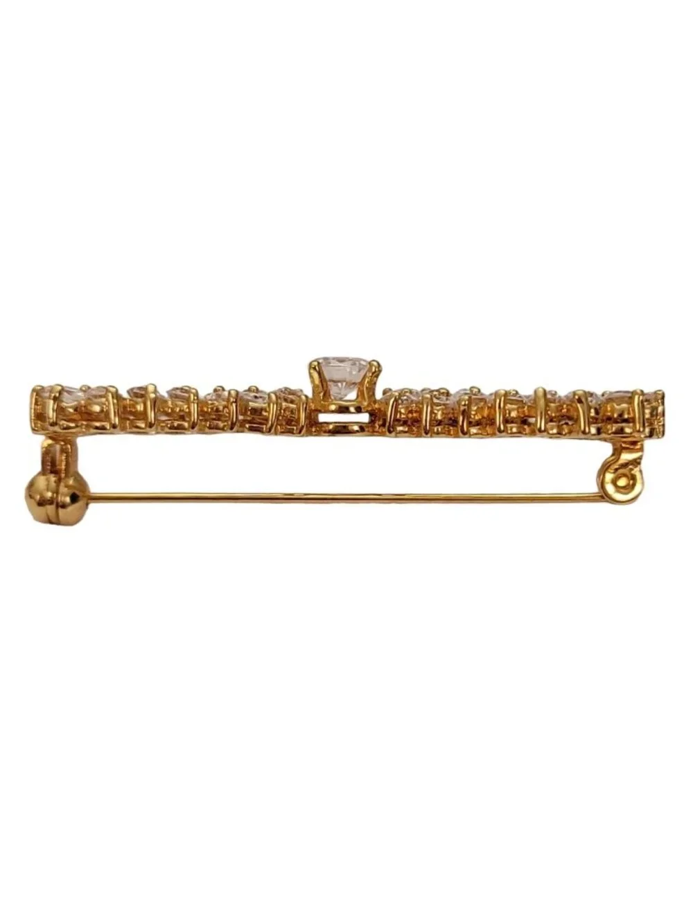 Sterling Silver Gold Vermeil Clear Crystal Rhinestone Bow Brooch Pin E244